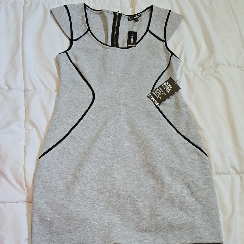 Express Light Gray Mini Dress with Black Accents